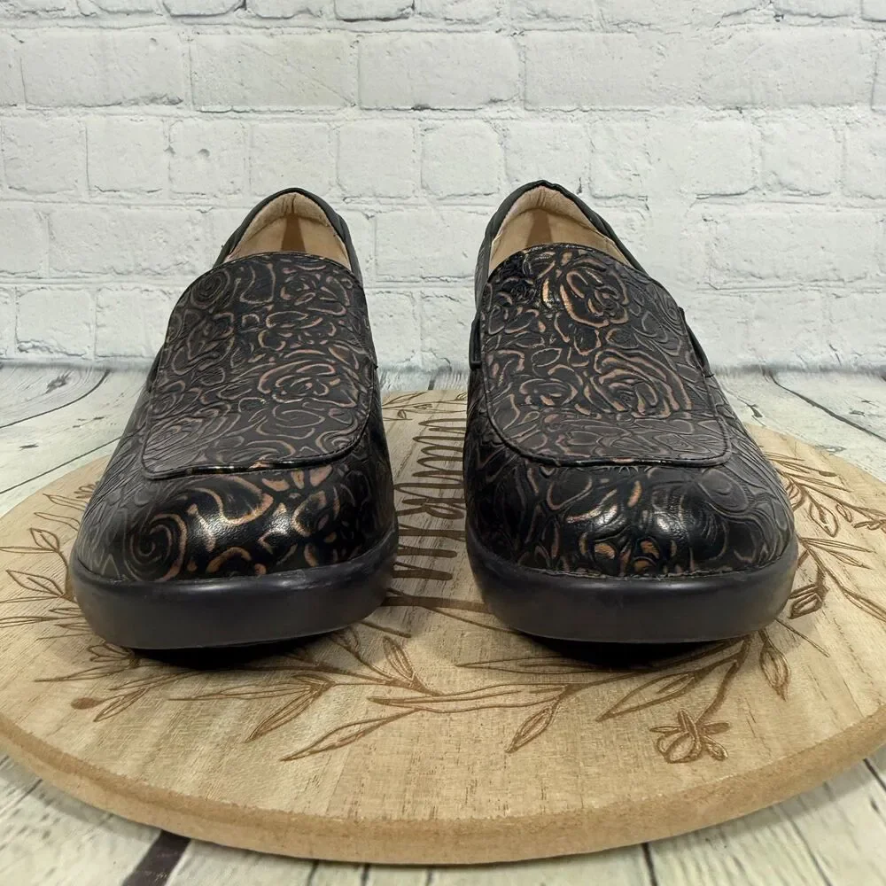 Alegria Emma Bar Womens 37 Bronze Bouquet Floral Comfort Platform Slip On Shoes